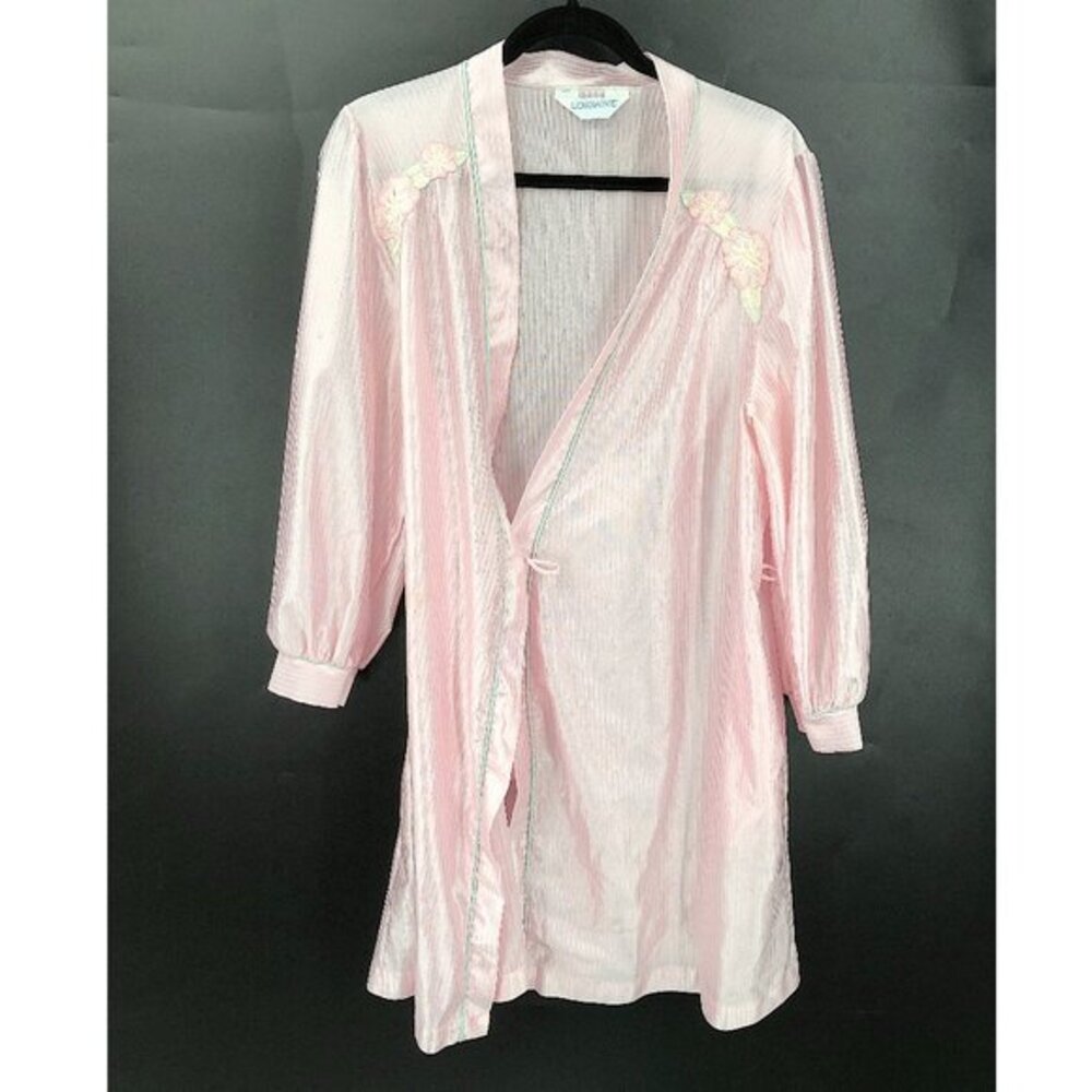 vintage Lorraine tie waist 3/4 kimono sleeves bath robe pink dressing gown OS
